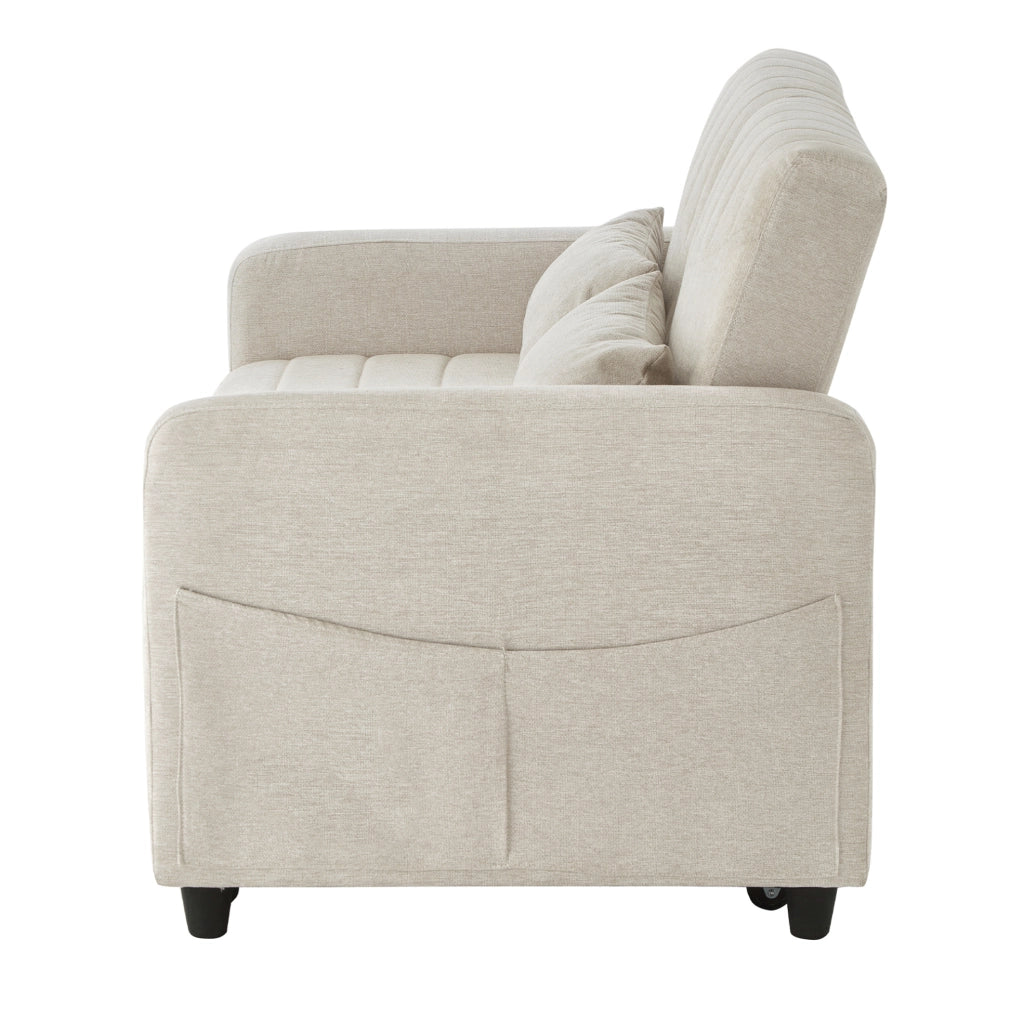 Divano letto 166x95 cm estraibile con schienale regolabile a 3 posizioni in schiuma e tessuto cotone-lino beige