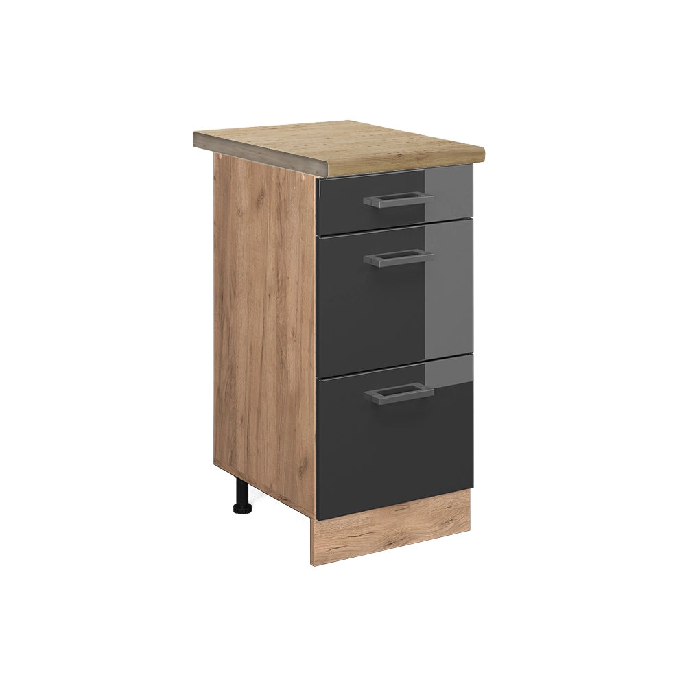 Vicco Mobiletto base per cucina Antracite lucido 40 cm con cassetti, PL Rovere