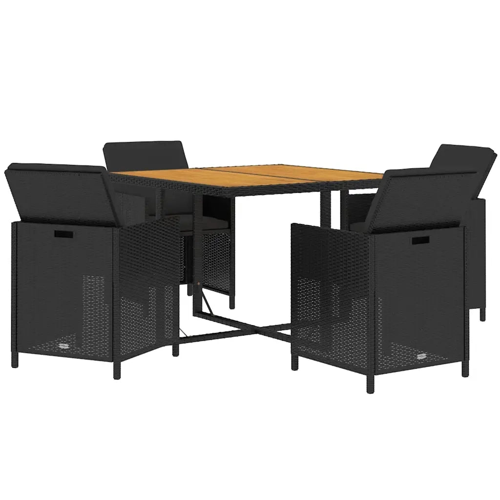 Set da Pranzo da Giardino 5 pz | Set Salotto da Giardino con Cuscini in Polyrattan Nero