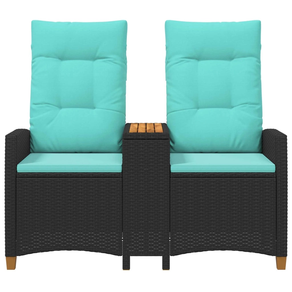 Panchina reclinabile con tavolo Nero e Turchese polyrattan 42026818