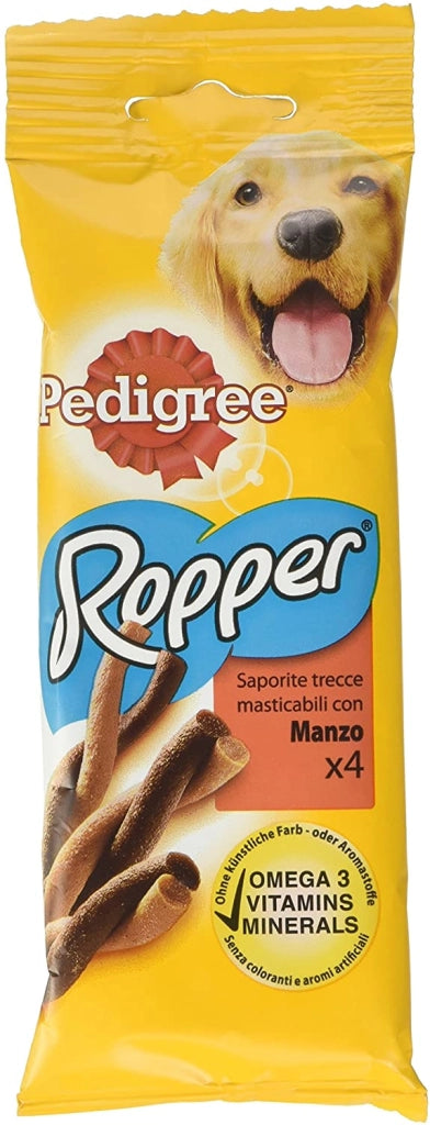 PEDIGREE ROPPER SNACK MASTICABILE CANE ADULTO TRECCE AL MANZO 4 PEZZI 70 GR