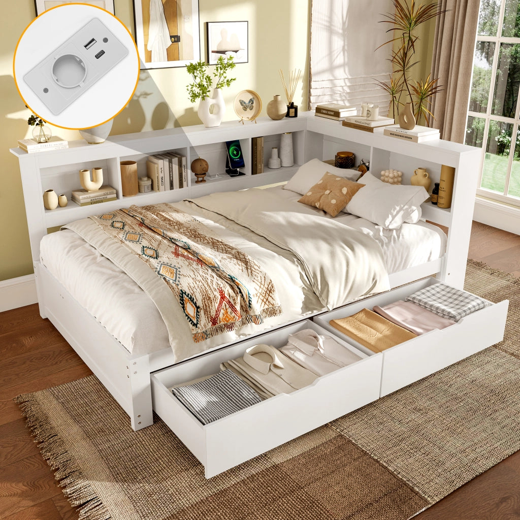 Letto divano con funzione letto a scomparsa in MDF e pino 140x200 cm