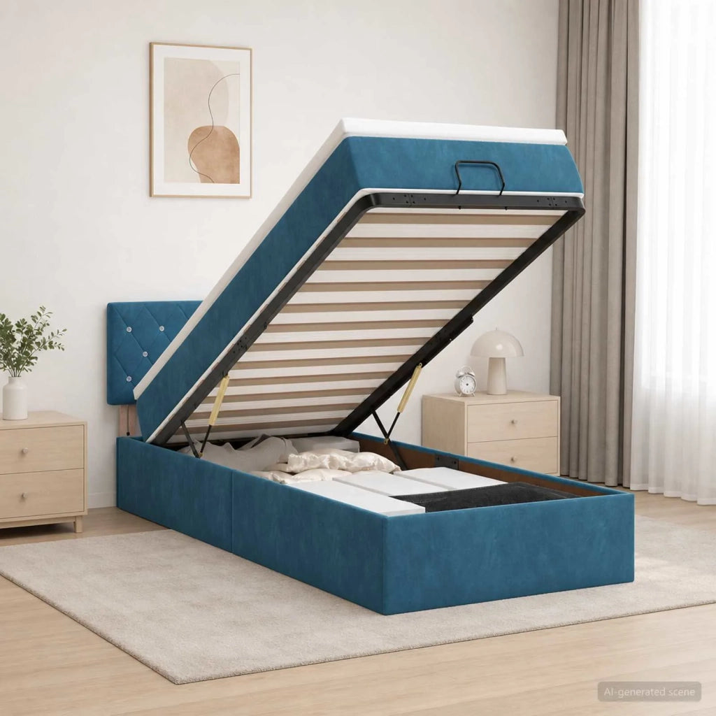 Letto Ottomano con Materasso e LED Blu scuro 100 x 200 cm 3458215