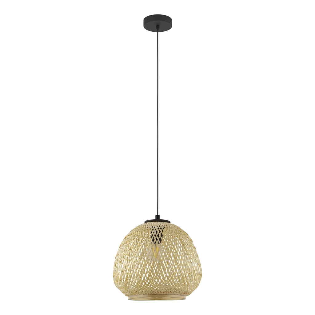 Lampadario A Sospensione Vintage Dembleby Acciaio Nero Legno 1 Luce E27