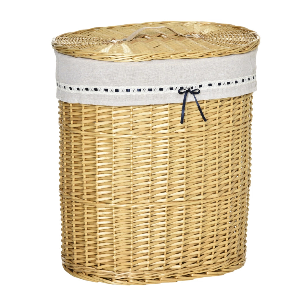 Cesto portabiancheria con coperchio in rattan naturale 100 L 51x38x57 cm