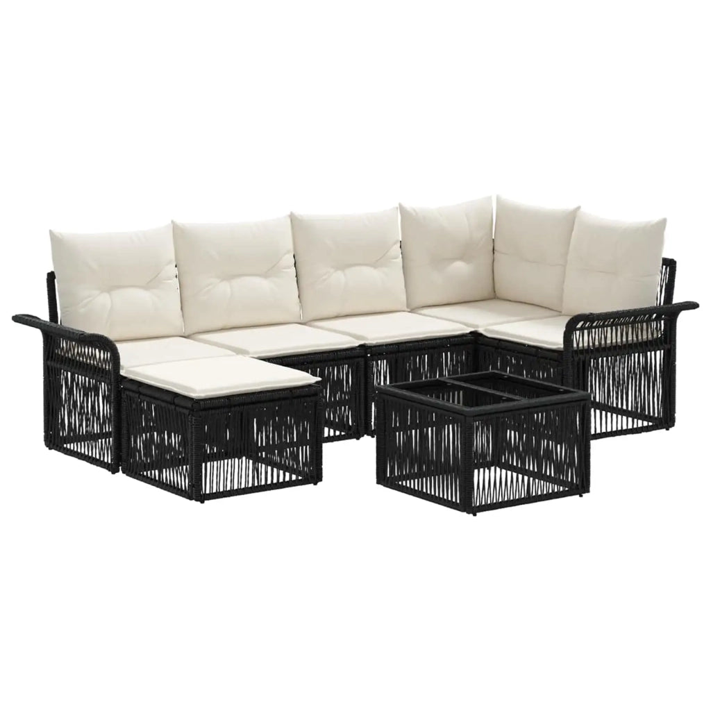 Set Divano da Giardino 7 pcs Nero polyrattan