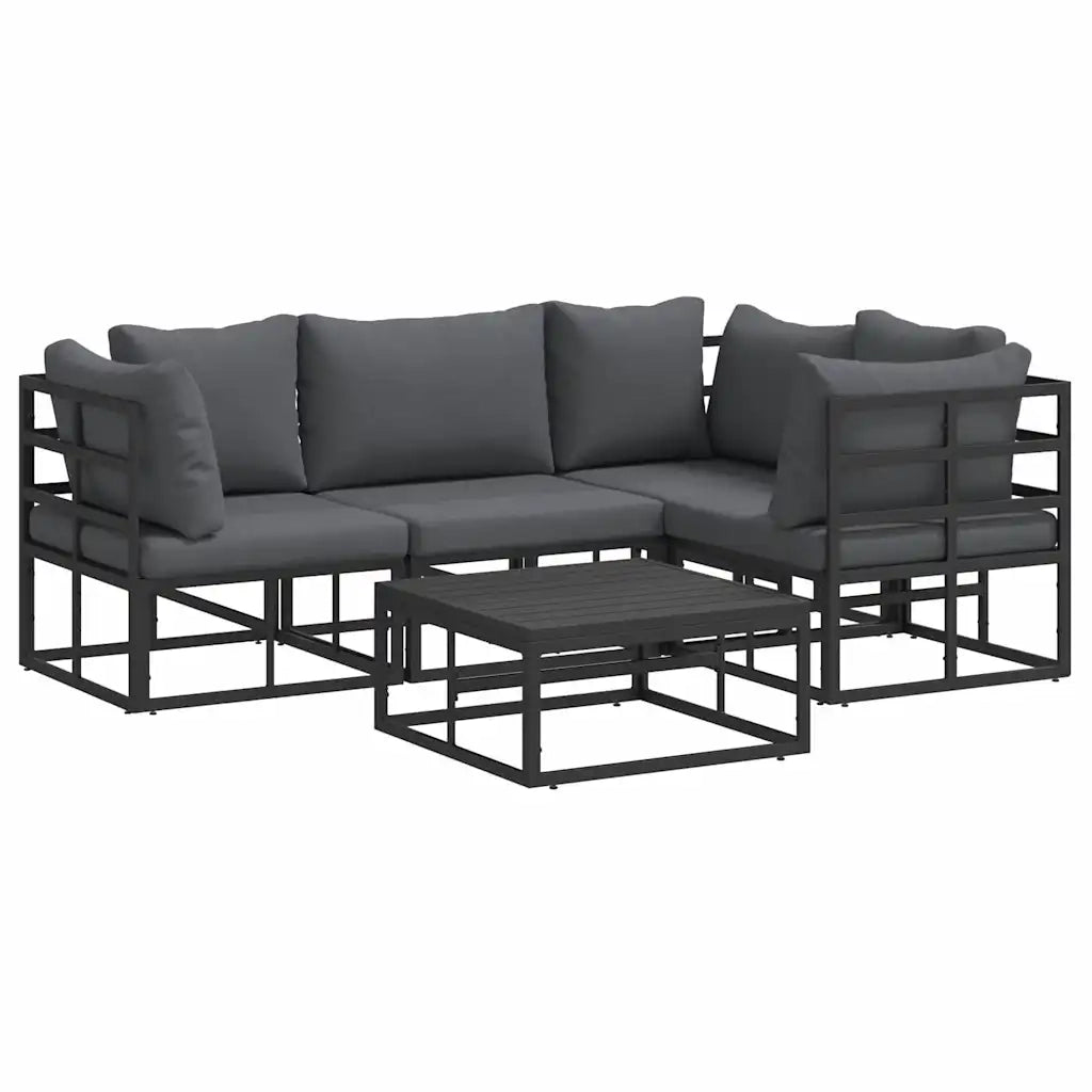 Set Divano da Giardino con cuscino 5 pcs Nero Alluminio 3378865