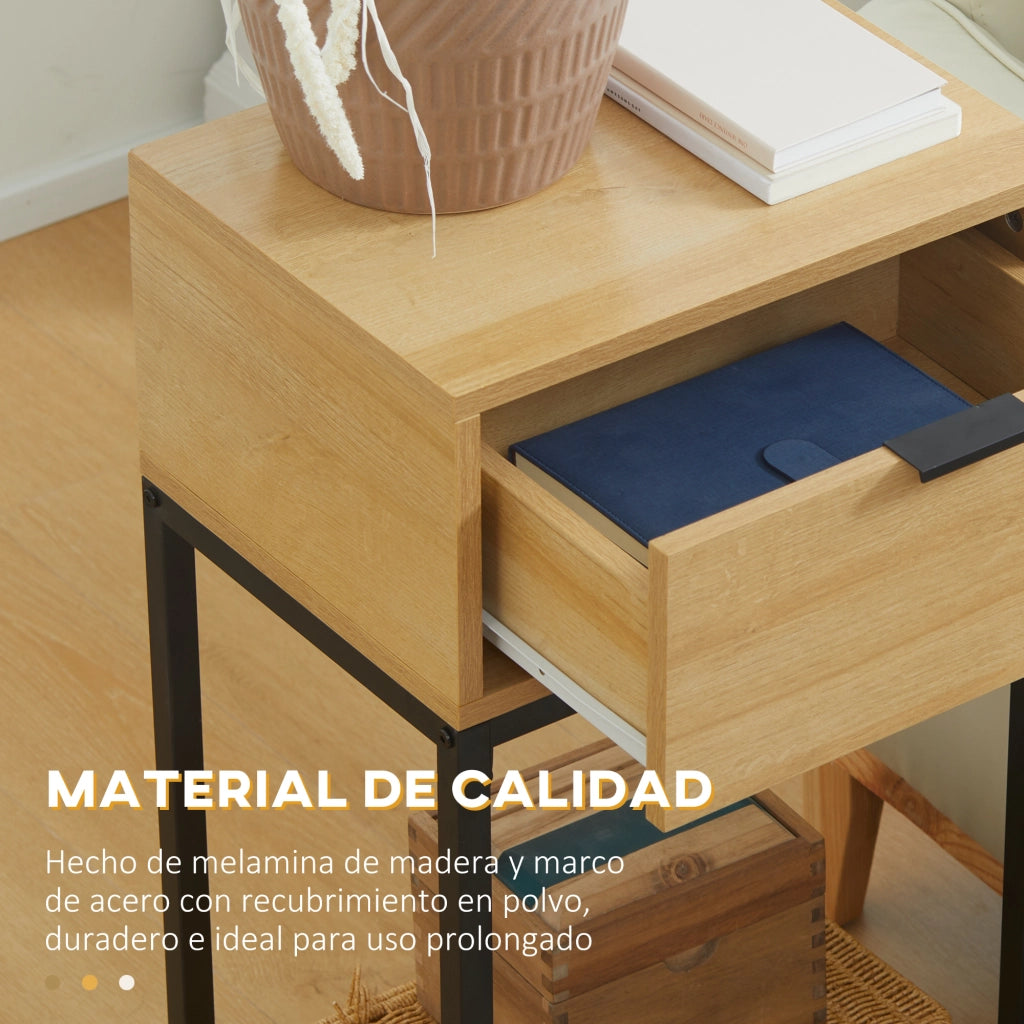 Tavolino da caff¨¨ con cassetto ¨C Zephmum ¨C Naturale Acciaio 40x30x76