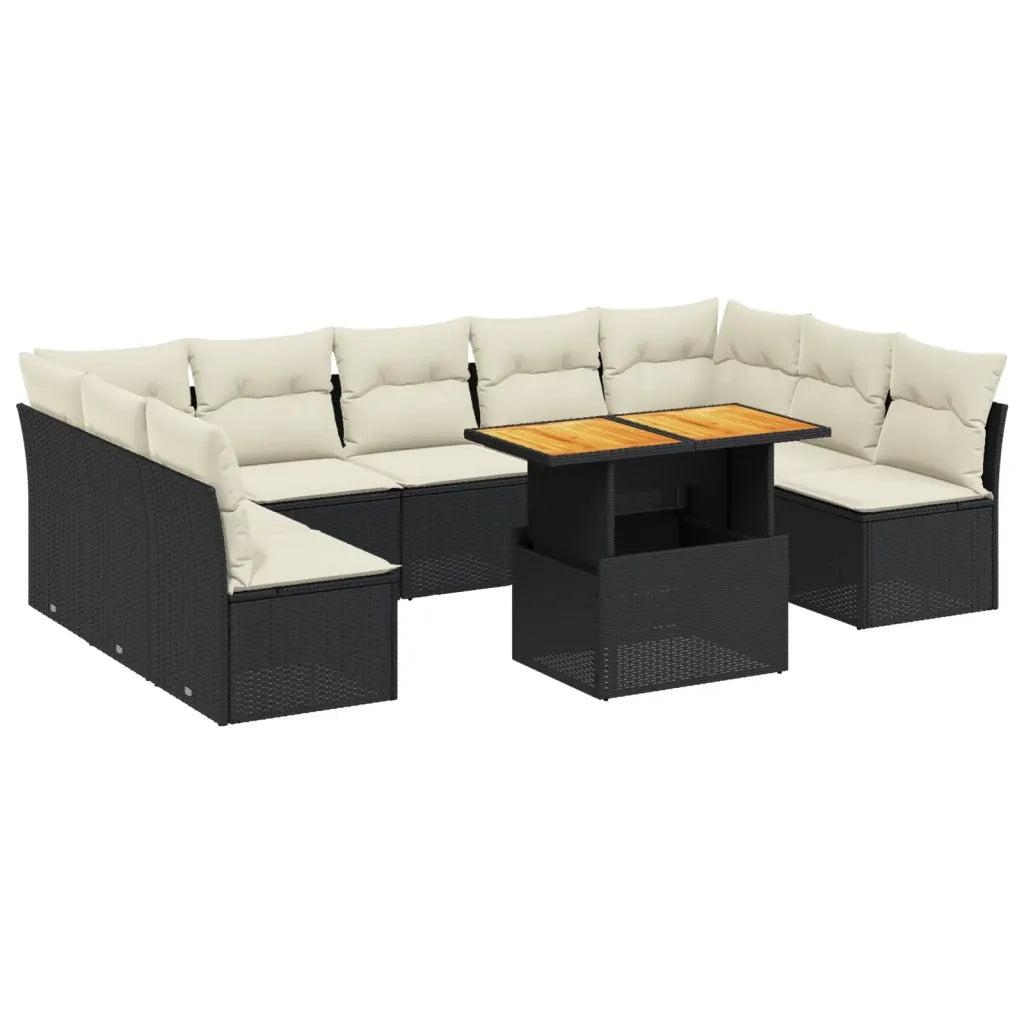 Set Divani da Giardino 10pz con Cuscini in Polyrattan Nero 3271455