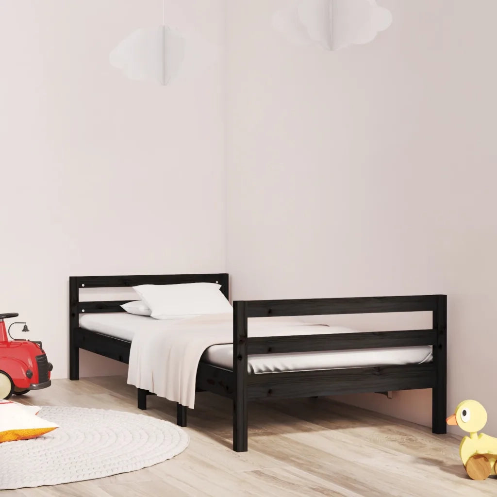 Letto singolo | Letto per adulti | Giroletto Nero 75x190 cm in Legno Massello di Pino