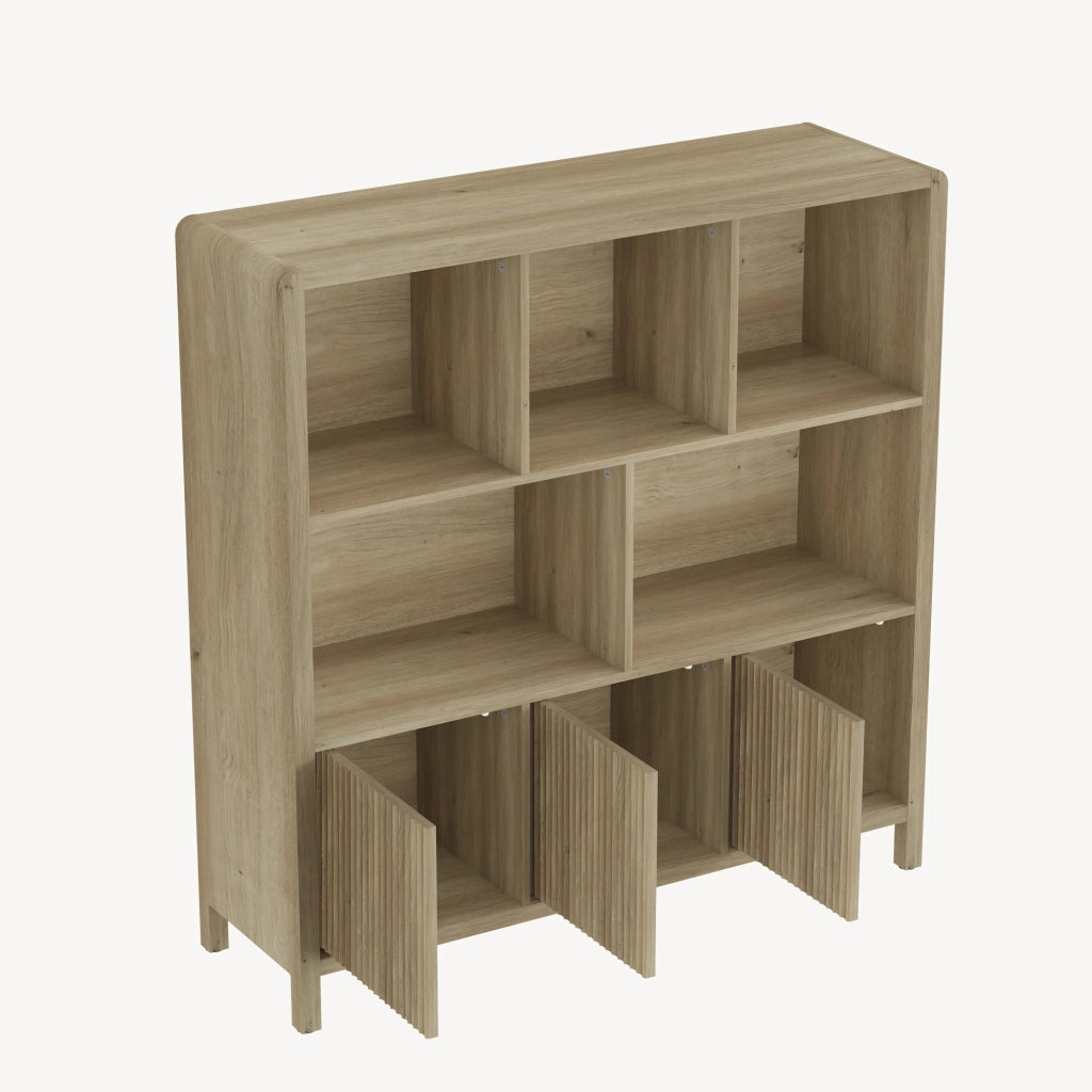 Credenza Bassa Lukkodso con 3 Ante e Scomparti Aperti 102x98x30 cm Effetto Rovere Medio Chiaro [en.casa]