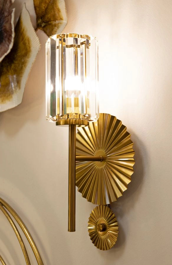 Lampada da Muro Tirana 20x17x47 cm in Ferro e Vetro Oro e Trasparente