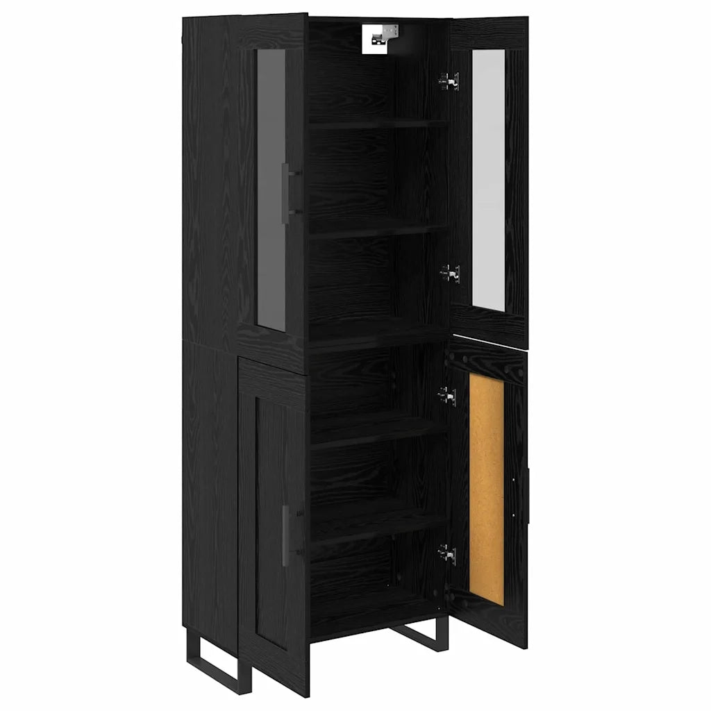Credenza 2 pcs Rovere Nero Legno Stratificato e Vetro 3416097