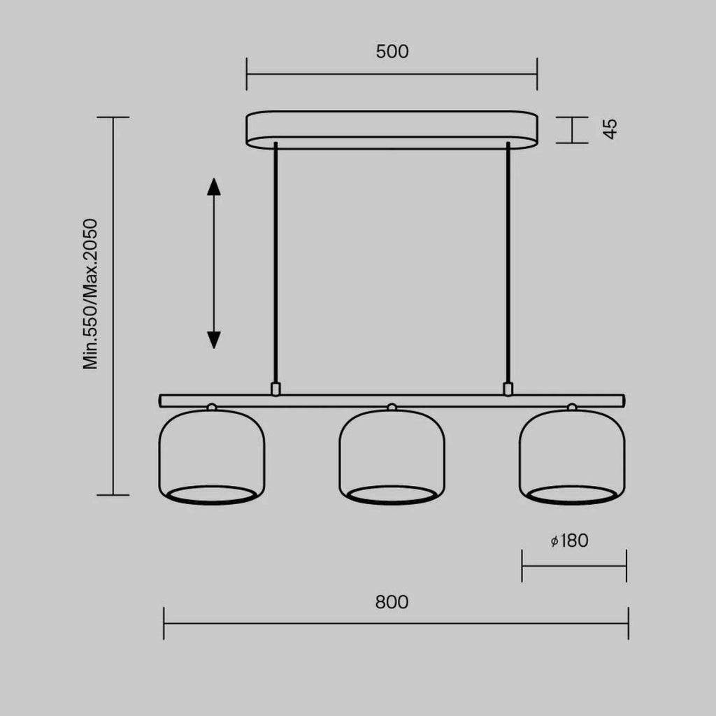 Lampadario Contemporaneo Spirito Metallo E Vetro Nero 3 Luci Led 14W