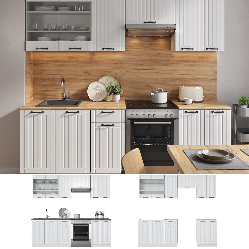 Cucina componibile Fame-Line Bianco rustico/Bianco 240 cm, PL Rovere Vicco