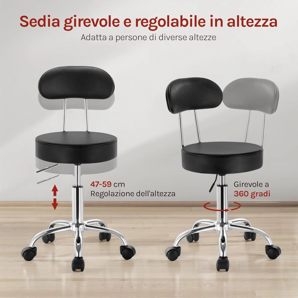 Sedie Ufficio Sedia da Scrivania Sgabelli con Schienale PU Cromato Girevole Moderno Nero 1 Pz