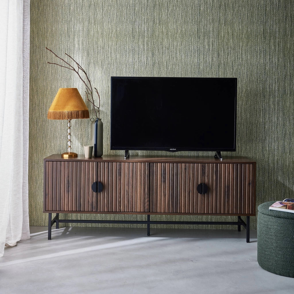 Mobile tv nero effetto legno scanalato, 160cm, marrone scuro
