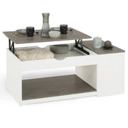 IDMarket - Tavolino ELEA rettangolare alzabile con cassa in legno bianco ed effetto cemento