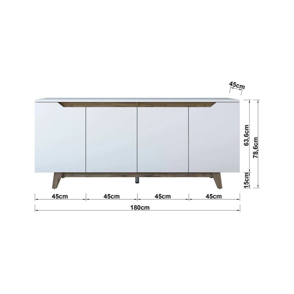 Credenza Ascaro, Buffet da soggiorno, Madia da salotto, Dispensa da cucina, 180x45h79 cm, Bianco e Noce