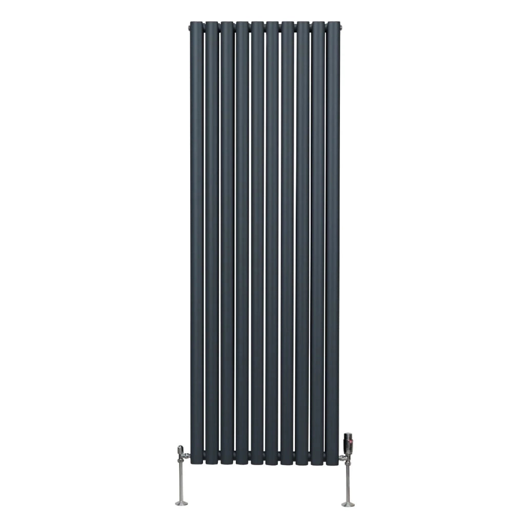 Radiatore a colonna ovale e valvole cromate TRV Designer grigio antracite 1800mm x 600mm