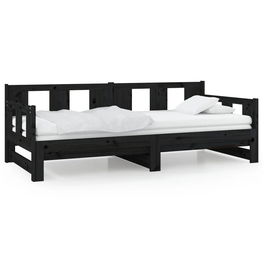 Letto singolo | Letto per adulti | Dormeuse Estraibile Nera in Legno Massello di Pino 2x(90x190)cm