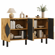 Credenza con ante push-open e 4 vani - per soggiorno - 140x40x70 cm - naturale e nero