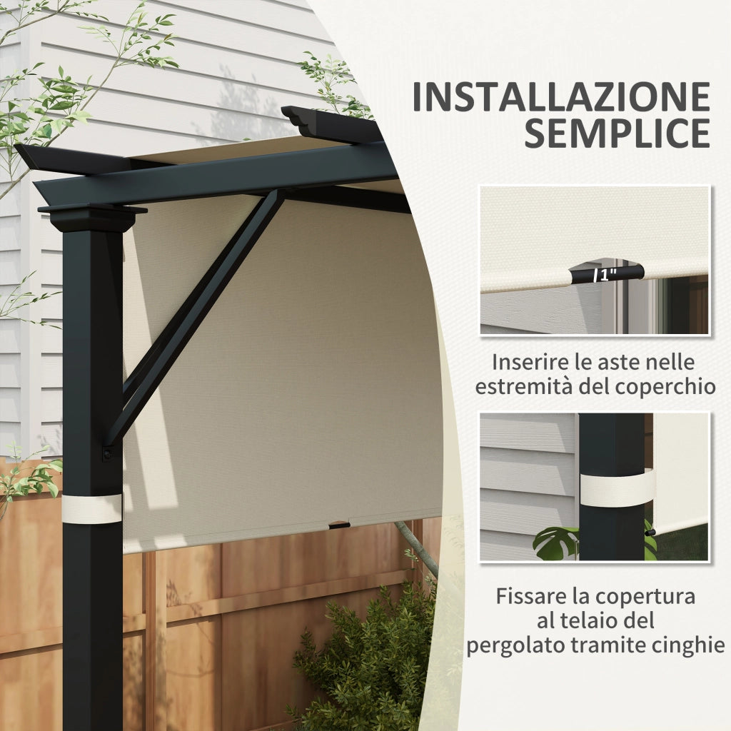 Copertura per Gazebo Pergola 488x122 cm con Tasche e Cinghie in Poliestere Bianco Crema