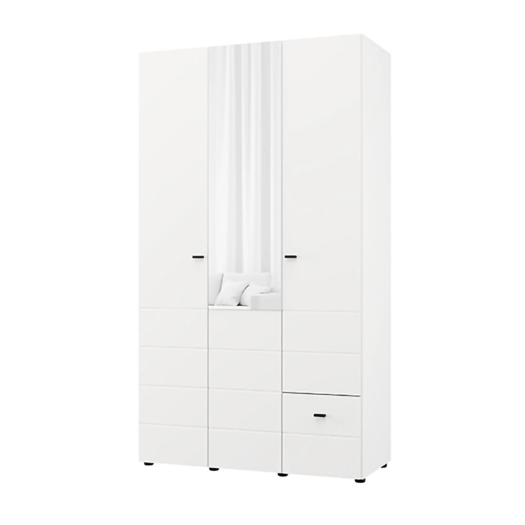 Armadio Camera da Letto Serram, Guardaroba 3 Ante Appendiabiti, 117x52 cm Bianco Opaco
