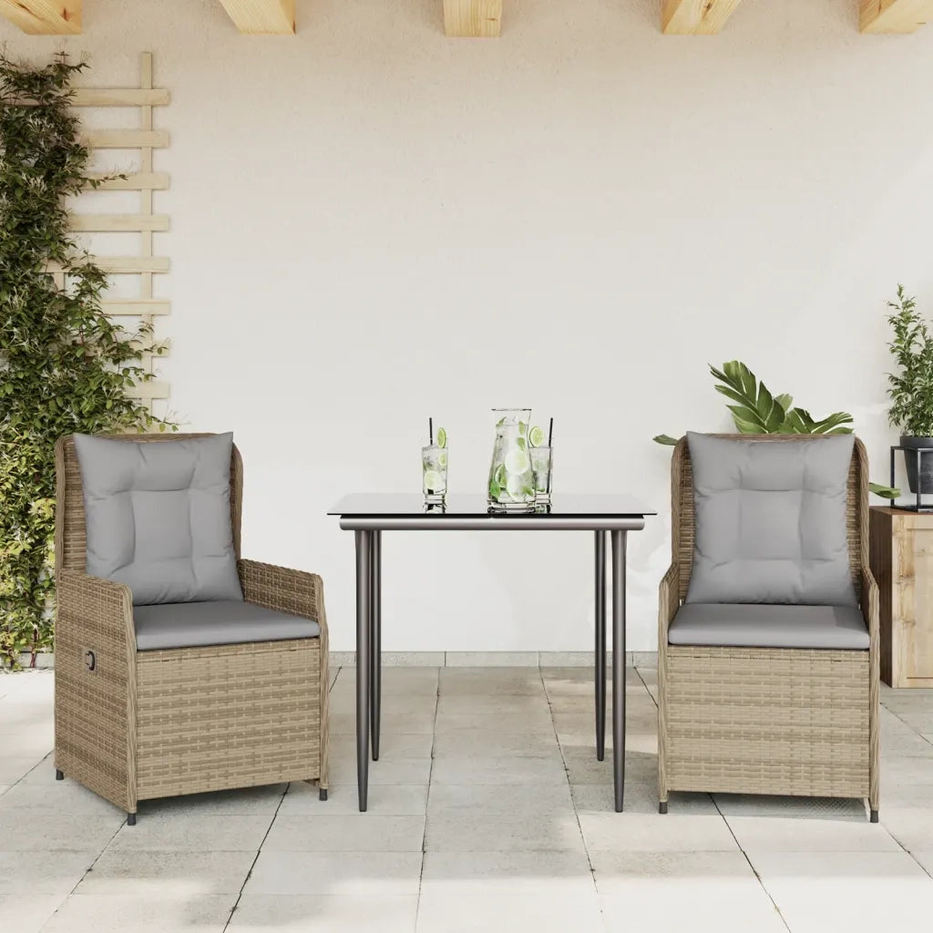 Set da Pranzo da Giardino 3 pz | Set Salotto da Giardino con Cuscini Beige in Polyrattan