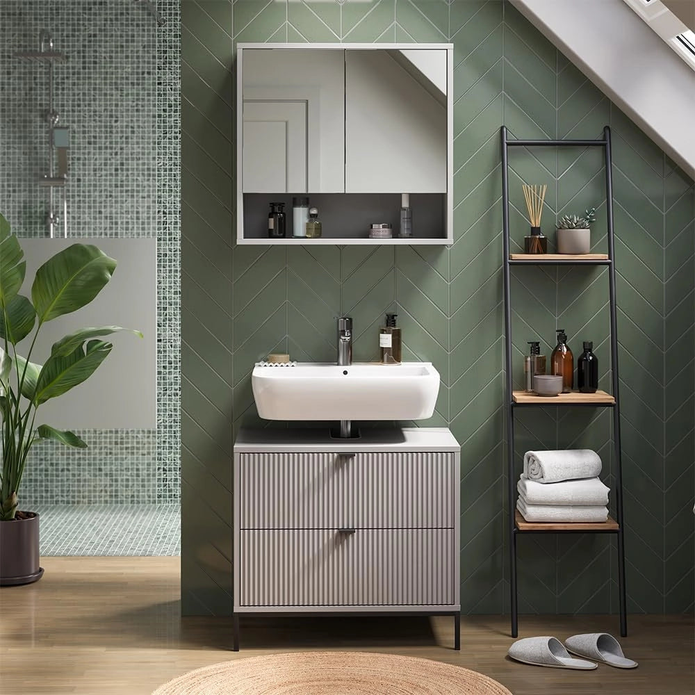 Mobile sottolavabo per bagno Eliza, Grigio, 70 x 63 cm Con 2 cassetti estraibili