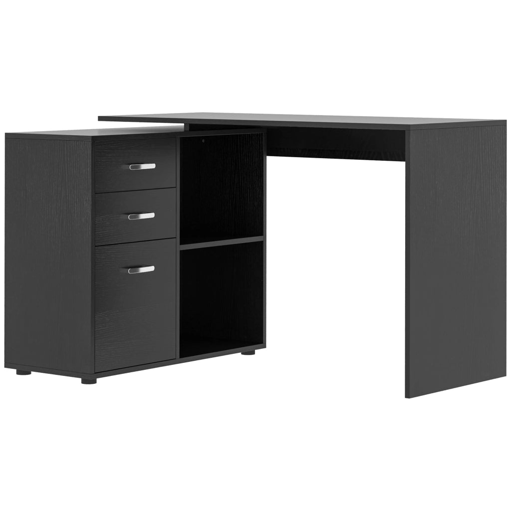 Scrivania Angolare per PC con 2 Cassetti e Ripiani Aperti ¨C Zephmum ¨C Legno e Metallo, Nero, 117x83.5x76 cm
