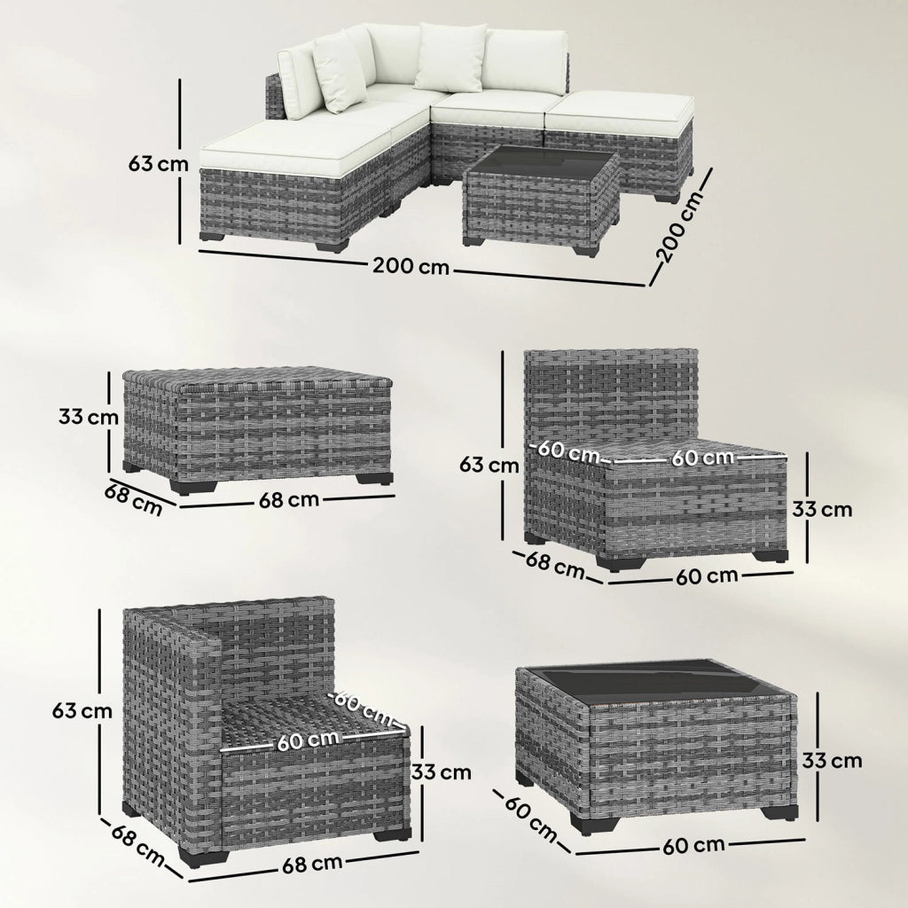 Set 6 Pezzi >Salotto da Giardino con Divano Modulare Tavolino e Cuscini in Rattan e Acciaio Grigio