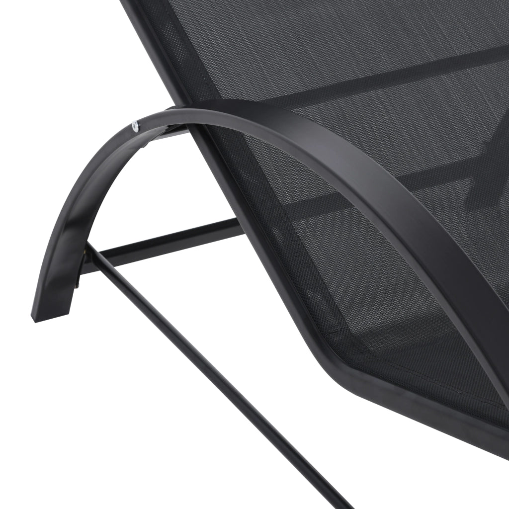 Set da giardino con 2 chaise longue e tavolino ¨C Minimal ¨C nero, tessuto textilene, metallo, vetro temperato
