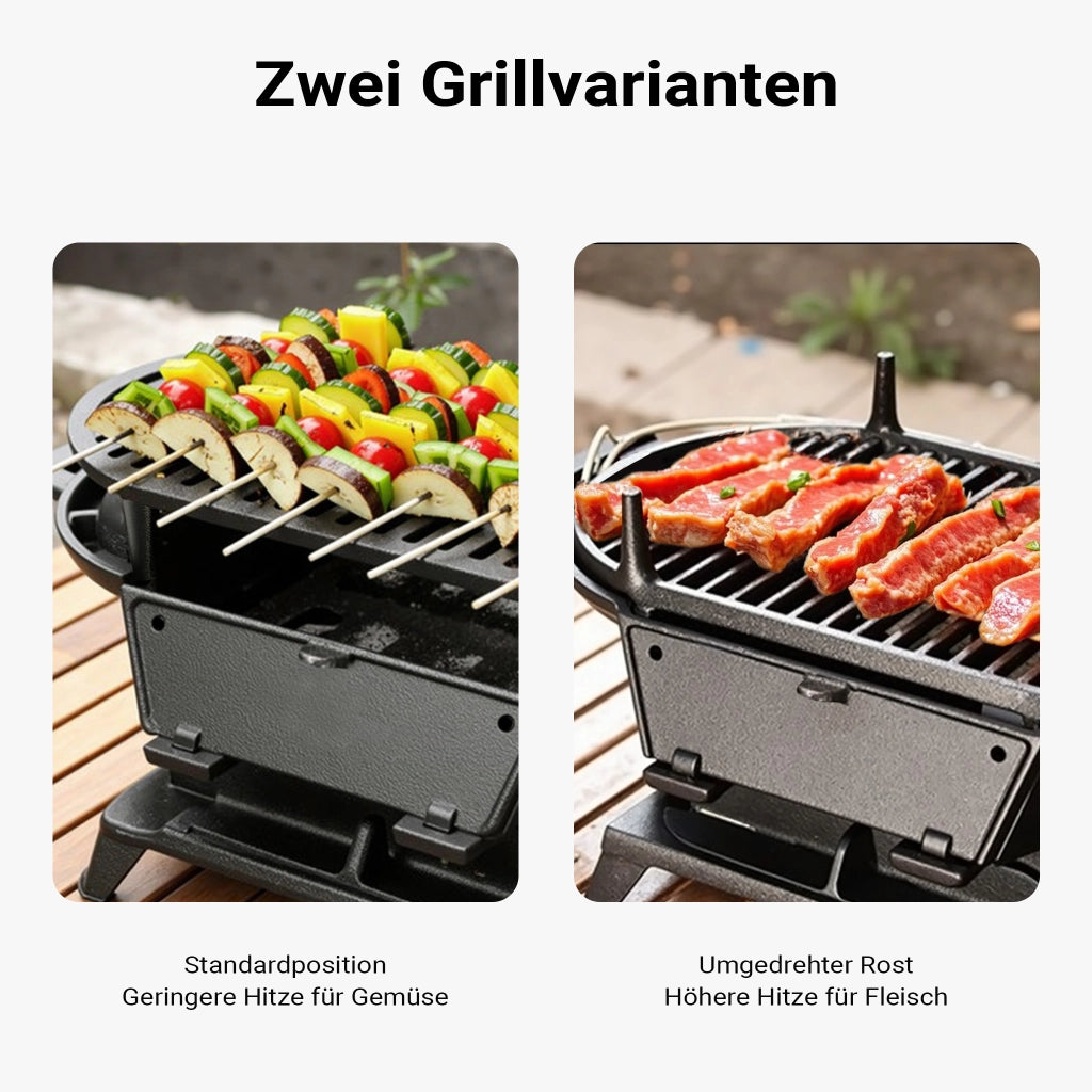 Pentola in ghisa con griglia, barbecue portatile a carbonella con sistema di aspirazione, 50x27x21 cm, griglia da campeggio