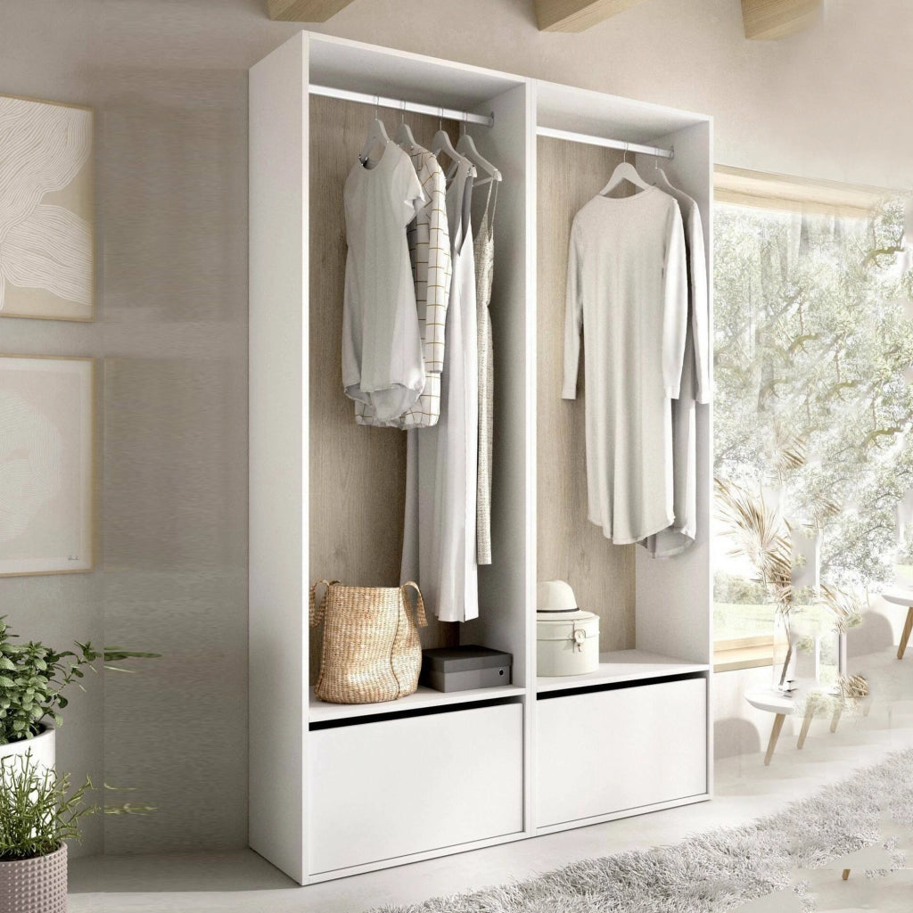 Guardaroba grande Pewa, Mobile camera da letto, Cabina armadio portabiti, Armadio appendiabiti, 120x45 h205 cm, Bianco e Rovere