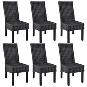 Sedie da Pranzo 6 pz Nere in Rattan Kubu e Legno di Mango cod mxl 13164