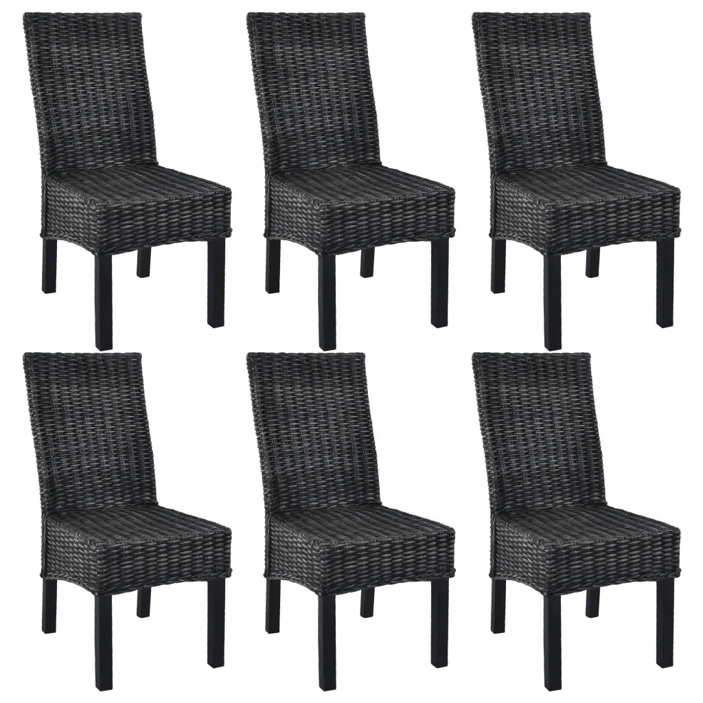 Sedie da Pranzo 6 pz Nere in Rattan Kubu e Legno di Mango cod mxl 13164