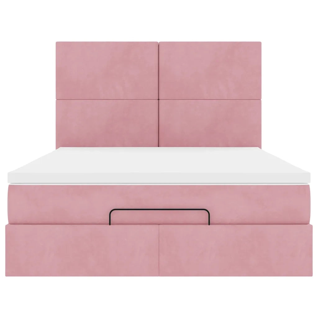 Struttura Letto Pouf con Materassi Rosa 140x200 cm in Velluto 3313408