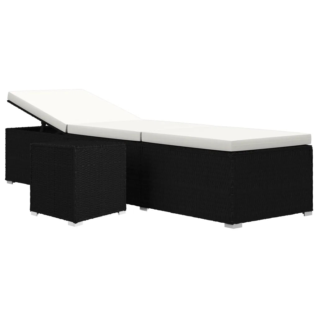Lettino Prendisole | Sdraio da giardino | Lettino da sole Cuscino e Tavolino Polyrattan Bianco Crema