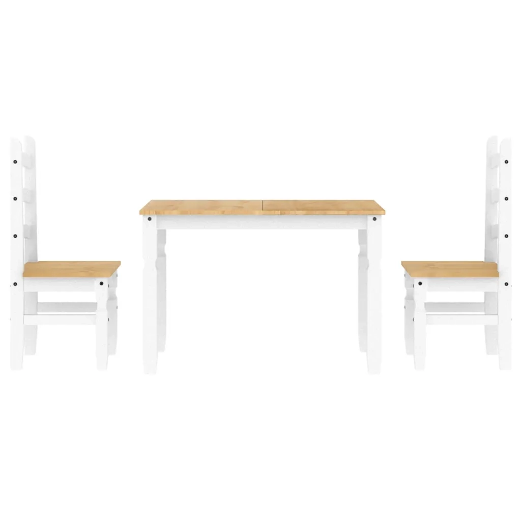 Set da Pranzo 3 pz Panama Bianco in Legno Massello di Pino