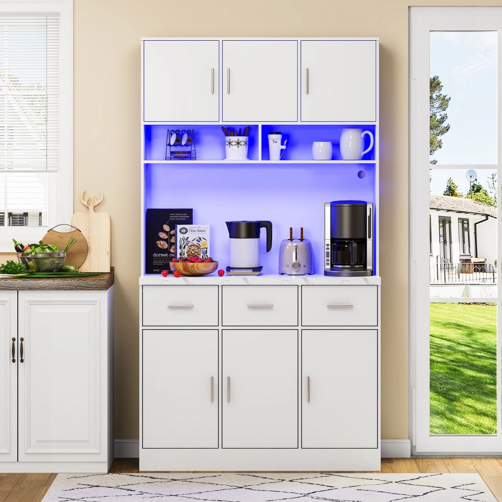 Mobile cucina ULEVR 100x40x180 cm con 6 ante, 3 cassetti, LED multicolore con app e prese USB
