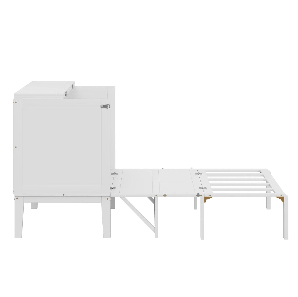 Letto a scomparsa verticale 90x200 cm bianco con rete a doghe e vani contenitore