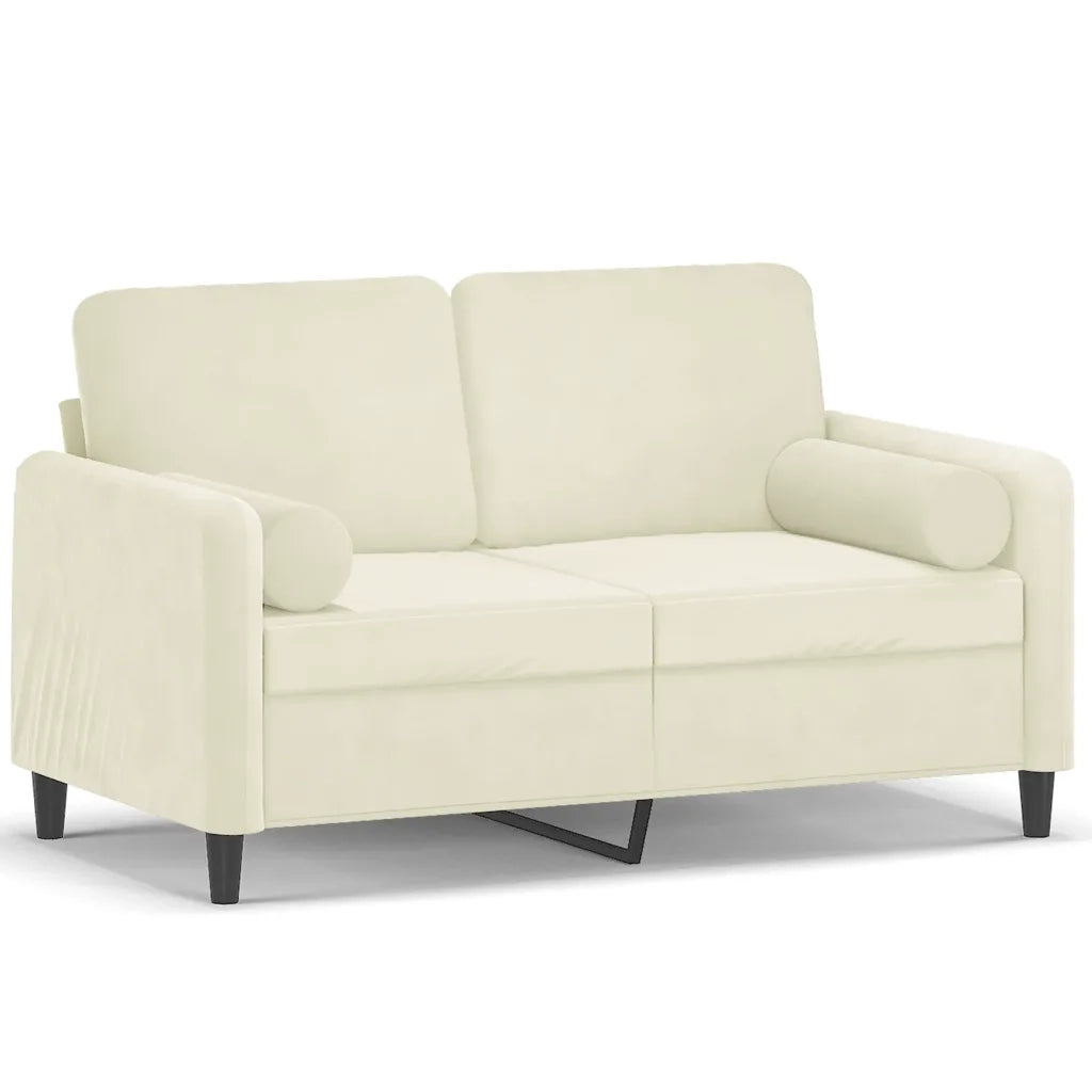 Divano a 2 Posti con Cuscini-Sofa 2 Posti con Cuscini Crema 120 cm in Velluto 550151