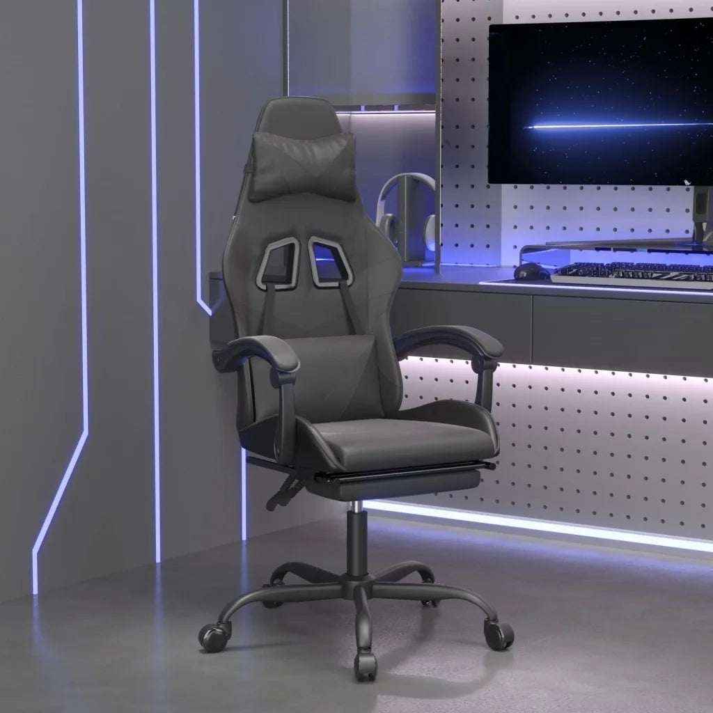 vidaXL Sedia da Gaming Girevole Poggiapiedi Nero in Similpelle