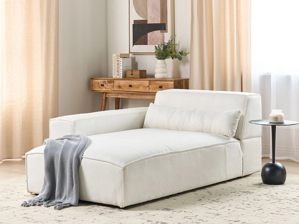 Chaise Lounge destra Rivestimento in bouclé bianco Gambe sintetiche Soggiorno moderno a sinistra