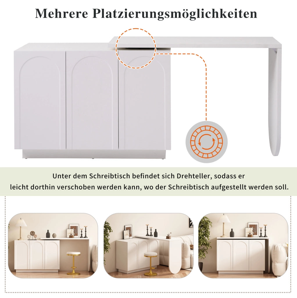 Scrivania angolare girevole 360° con mobiletto; 110x40x75 cm; bianco in MDF