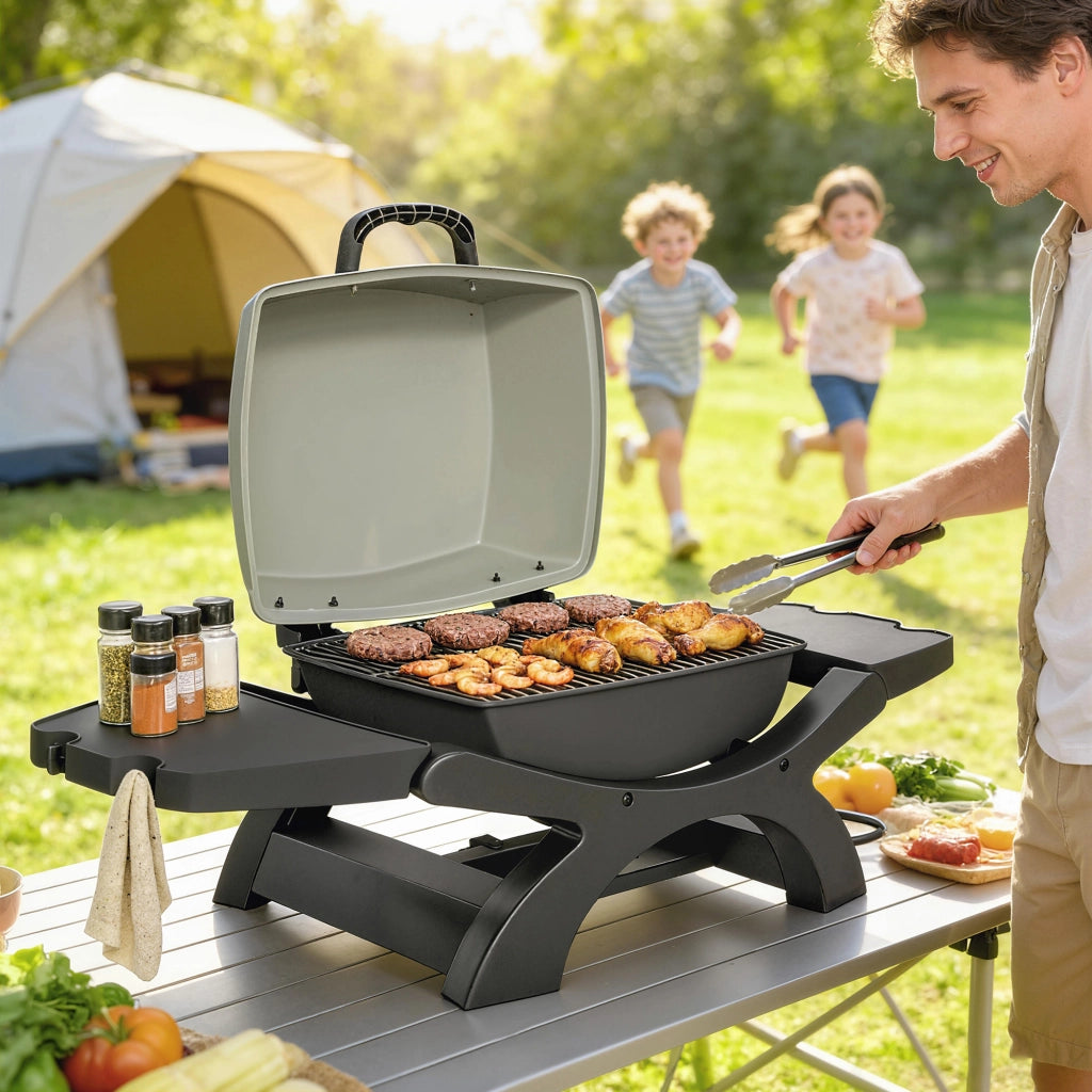 Barbecue Elettrico Portatile da Tavolo 2300W con Ripiani Laterali ¨C zephmum ¨C Nero