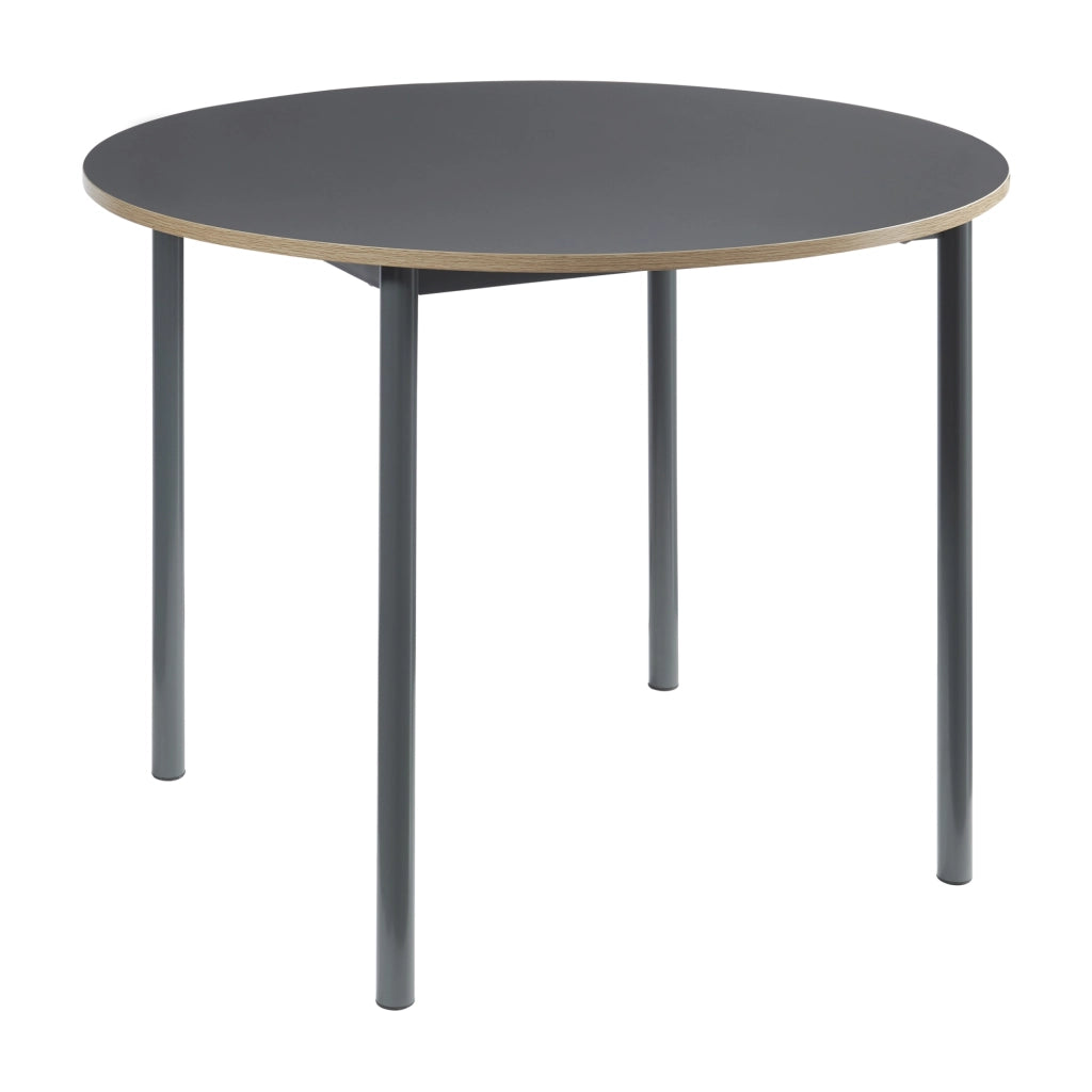 Set da Pranzo Lindesberg Tavolo Ø100 cm Grigio e 4 Sedie Tessuto Marrone Chiaro [en.casa]