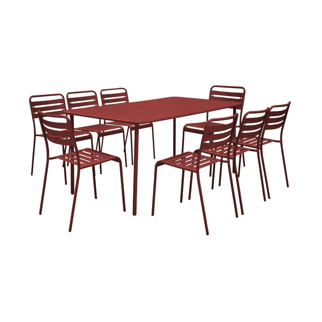 Set tavolo da giardino in acciaio con 8 sedie, 160cm, terra di siena