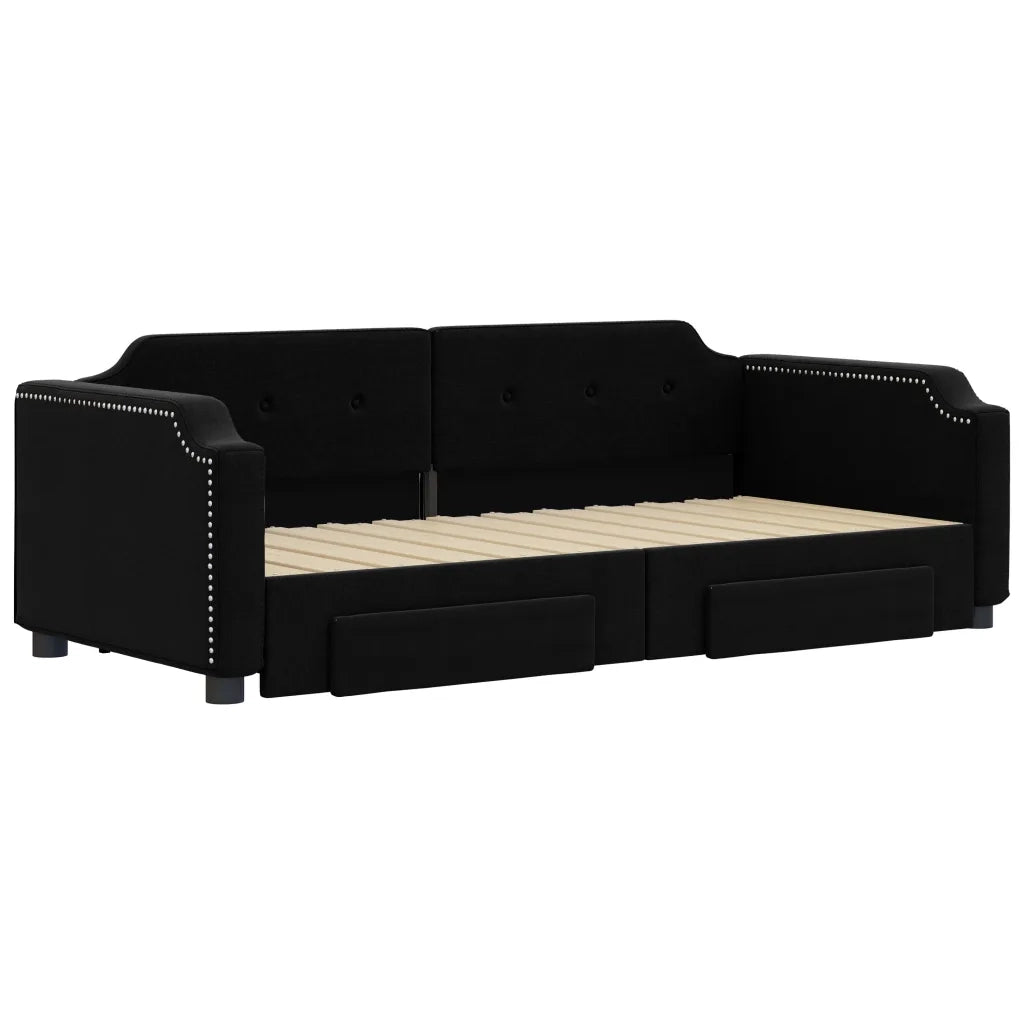 Divano Letto Estraibile con Cassetti-Sofa Letto-Daybed Nero 90x200 cm in Tessuto 997026